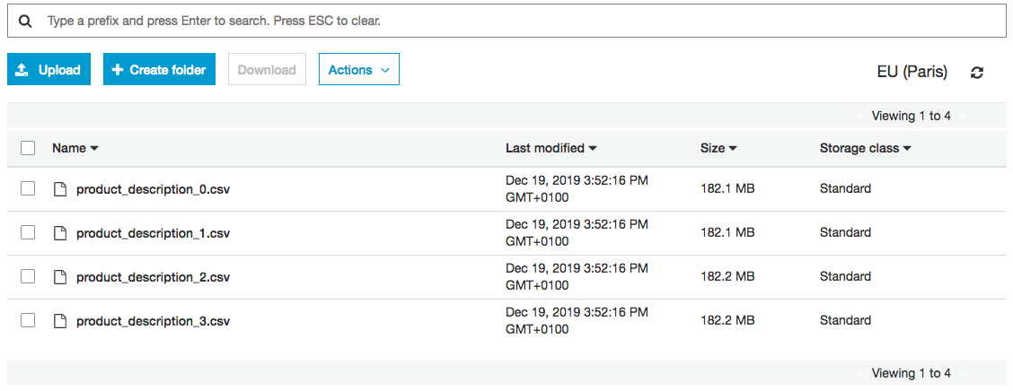 Amazon S3 connector CSV output example