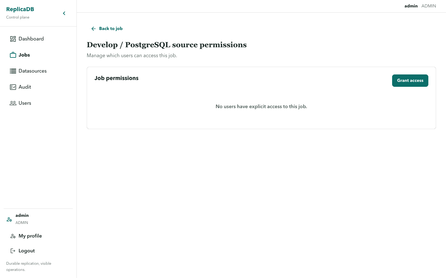 ReplicaDB job permissions